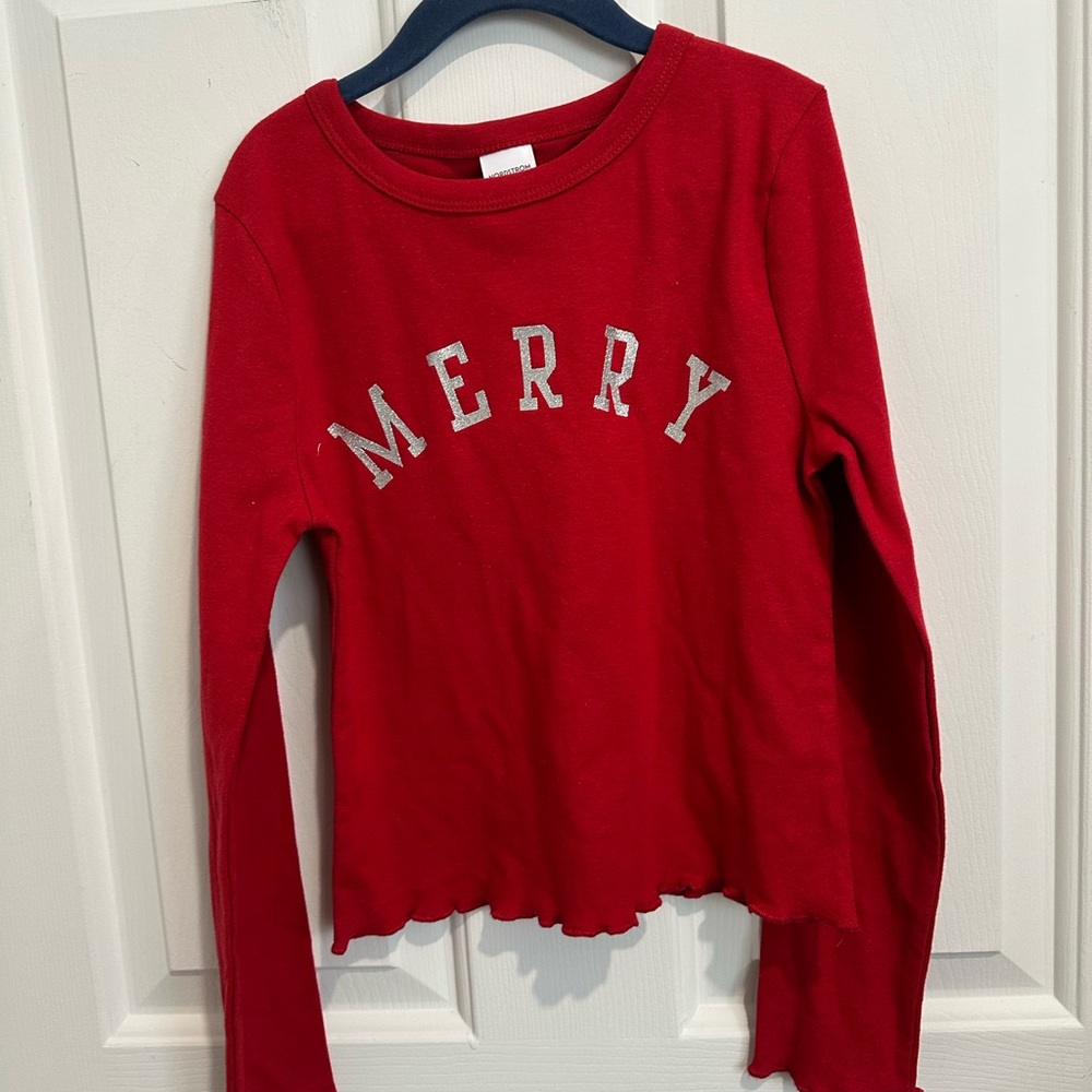 Nordstrom Red 'Merry' Kids Long Sleeve Tee
